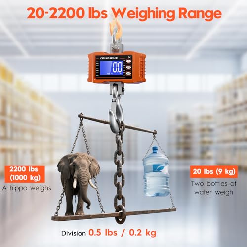 Digital Crane Scale 2200lb/1000Kg Digital Hanging Scale with LCD Screen, Crane Scale Industrial Heavy Duty with Unit Change, High Precision Crane Scale for Market, Farm, Construction, Factory - color: Orange