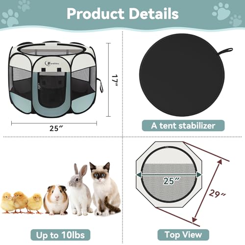 Siedihit Dog Cat Playpen, Puppy Pet Playpen Indoor for Small Dog Crate Tent Cage Outdoor, Portable Pop Up Dogs Enclosure Kennel with Carrying Case for Dogs/Cats/Rabbits(Grey, Small - color: Grey