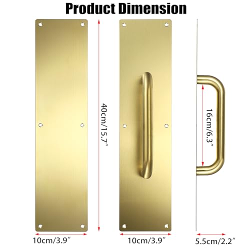 Sumnacon 1 Set 16" Stainess Steel Door Handle Pull & Push Plate - Heavy Duty Gold Gate Handle Bar for Home/Office/Warehouse/Public,Suitable of Wooden/Composite Door with Screws,Brushed - color: Gold