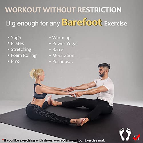 GXMMAT Large Yoga Mat 12'x6'/10'x6'/6'x8'(7mm), Extra Thick Workout Mats for Home Gym Flooring, Ultra Comfortable Non-Slip Quick Resilient Barefoot Wide Exercise Mat for Pilates, Stretching,Meditation - color: Black Real, size: 6*12 FT