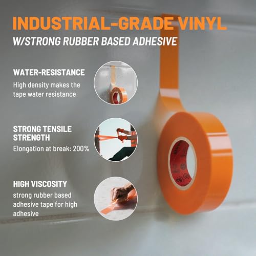 RED WOLF 10 Pack Orange Electrical Tape 3/4 Inch x 66 Ft Industrial Grade UL/CSA Listed 7 Mil Thick Flame Retardant High Temp Waterproof Electrical PVC Tape Electric Super Vinyl Rated 600V - color: Orange