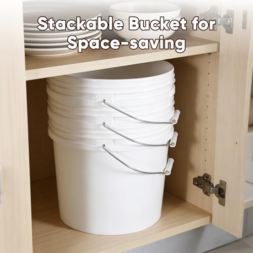 2.5 Gallon Bucket for Cleaning, Small Extra Thick Plastic Bucket with Metal Handle, Food Grade, BPA Free (White, 3 Pack, No Lid)