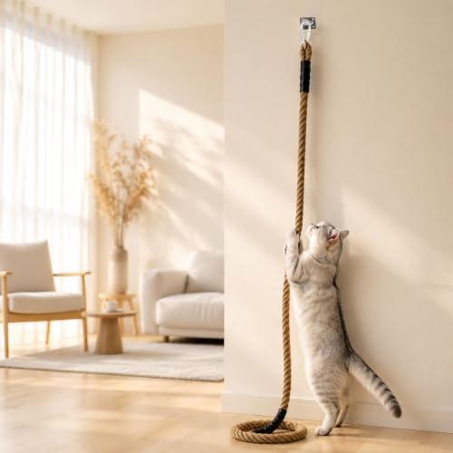 1.38" x 6.56Ft Cat Climbing Rope for Ceiling & Wall Mounted,Cat Climbing Sisal Rope Furniture Pole Scratching Post for Indoor and Outdoor Cats Scratching Playing - size: 1.38-6.56 FT