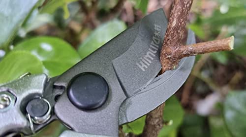 Kimura® 8" Pro Bypass Pruning Shears, Heavy Duty Japanese SK5 Steel Blades, 1 inch Cut Capacity, Non-Slip PVC Coated Handles, Lightweight & Ergonomic, Japanese Pruners, Professional Garden Clippers - size: 8"