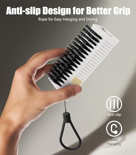 Larbois Nail Brush for Cleaning Fingernails, 2Pack Heavy Duty Nail Brushes Remove Dirt and Paint Fingernail Brush Deep Cleaning Mechanical Nail Scrub Brush Two-Sided with Hanging Rope (White) - color: White