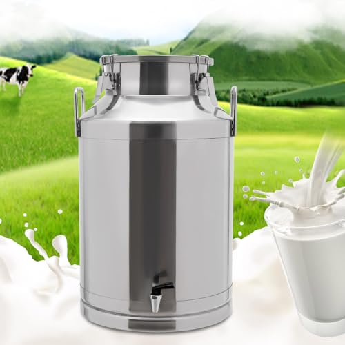Stainless Steel Milk Can, 60 Liter Seamless Milk Jug Wine Pail Bucket with Spigot 15.85 Gallon Anti-Leak Liquid Storage Container Milk Pail with Sealed Lid for Milk and Wine (60L with Spigot) - size: 60L with Spigot
