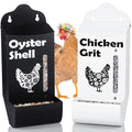CluckRoots Chicken Grit and Oyster Shell Feeder Combo, No-Spill Metal | Lift-Off Heavy-Duty Dispenser w/ Rain Lid View Window, Small Flocks Capacity, Chicken Coop Accessories Gifts for Lovers - color: Combo-Black/White