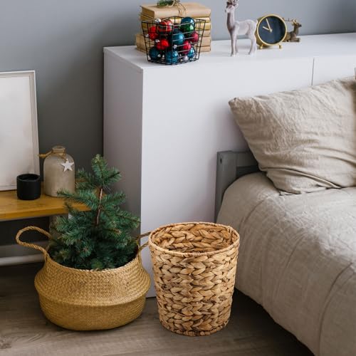 Ctosree 2 Pcs Wicker Trash Can Basket Woven Waste Basket with Lid Bathroom Wastebasket Garbage Bin with 100 Pieces of Trash Bags for Bedroom Farmhouse Home Office Kitchen(Medium) - color: Brown, size: Medium