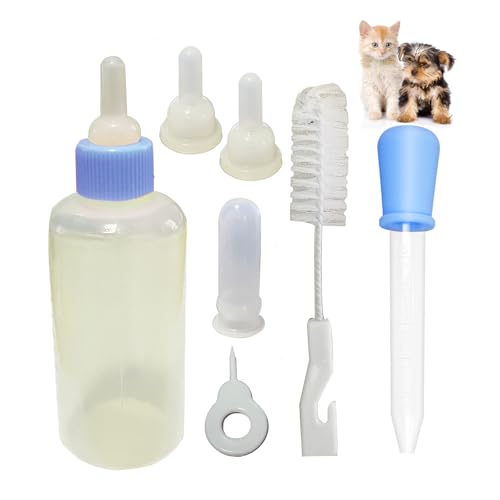 Pet Nursing Bottle Kits and 5ml Liquid Dropper, Pet Feeding Tool, Replacement Silicone Nipple Cat Feeding Bottle for Newborn Kittens, Small Animals - color: Blue