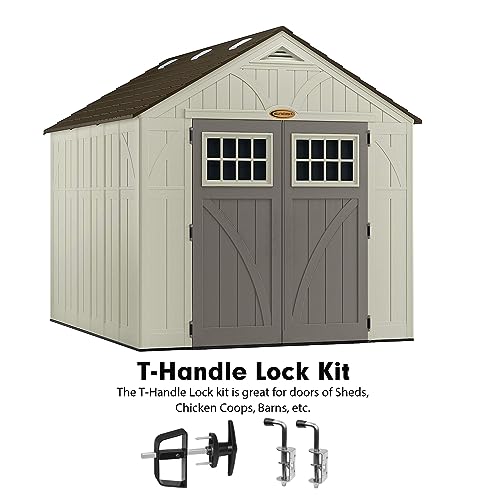 Shed Door Latch Kit with 5-1/2" Stem T-Handle Lock, 5 Keys and 2 Packs Spring Loaded Latch Hardware - Ideal for Sheds, Playhouses, Chicken Coops, RVs, Garages - size: 5.5 inch-SMALL-T
