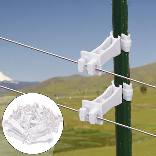 Outus 50pcs Reversed Extender Electric Fence TPost Insulators Snap, White | Fit T Post Insulators, for Electric Fence Wire, Yard Agricultural Ranchers Farm - color: White