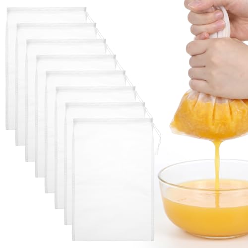 8 PCS Nut Milk Bag Reusable Nylon Cheese Cloth Bag for Straining 30 * 20cm Fine Mesh Strainer Bags Juicing Bags with Drawstring for Filtering Nut Milk Cold Brew Coffee Greek Yogurt Tea Juice