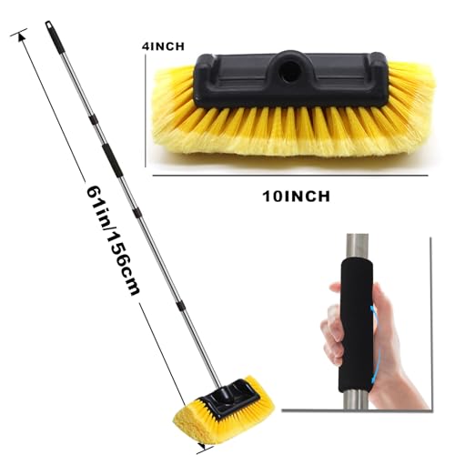 Car Wash Brush with Long Handle – Five-Sided Soft Bristle Brush for Car, Truck, SUV, RV, Boat & House Siding Cleaning - color: Yellow