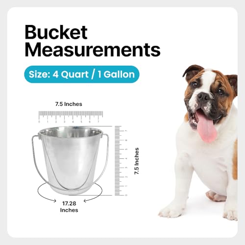 1 Gallon Stainless Steel Bucket - Durable Metal Bucket 4 Quart | Rust-resistant Bucket For Food Prep Cleaning Feeding & Watering Pets & Livestock - For Crates Kennel Cages & Fences - size: 4 Quarts
