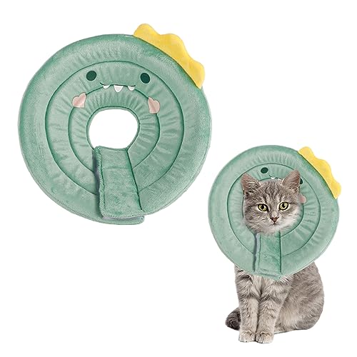 FRIUSATE Cat Cone Collar Soft Adjustable Cat Recovery Collar Stop Licking | Comfortable Breathable Lightweight Neck Cone for Cats Kittens Pet After Surgery - color: Green Dinosaur, size: S