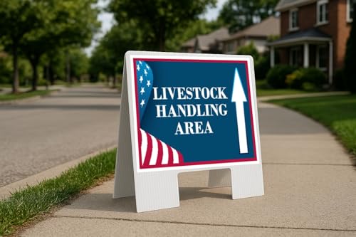 Livestock Handling Area 4Th Of July American Flag Usa Patriotic Bunting Up Arrows A-Frame Single Sided 23x23 in. Yard Road Sign - size: Single A-Frame Up Directional Arrows