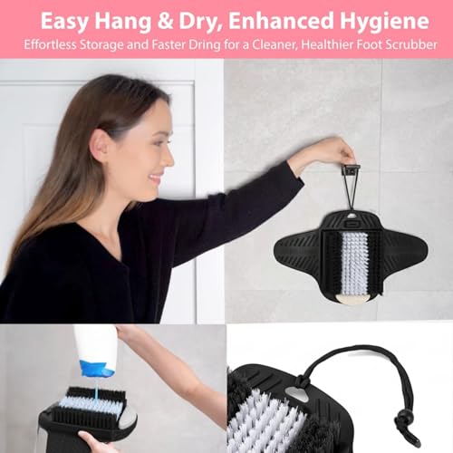 Efforest Shower Foot Scrubber Mat with Pumice Stone - Cleans, Smooths & Removes Dead Skin on Foot Without Bending, Foot Callus Remover with Non-Slip Suction Cups (Black) - color: Black