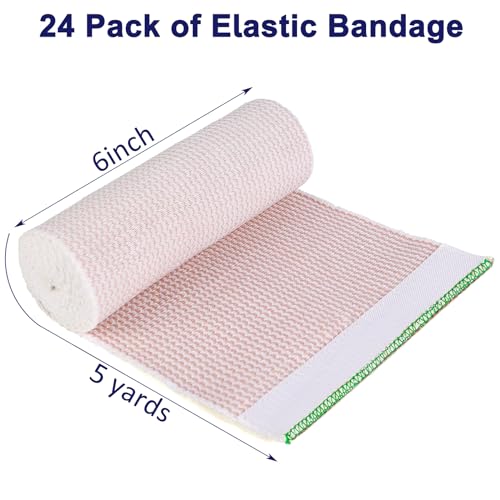24 Pack Elastic Bandage Wrap 6” Bandage Wrap with Hook and Loop Closure on Both Ends Self Adhesive Bandage Wrap for Sports, Medical, and Injury Recovery - size: 6 Inch