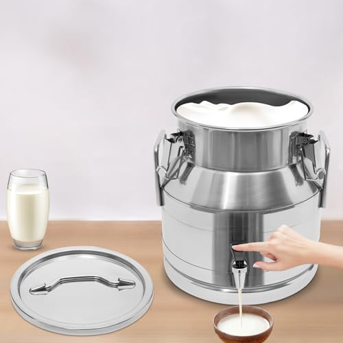 Stainless Steel Milk Can, 20 Liter Seamless Milk Jug Wine Pail Bucket with Spigot 5.28 Gallon Anti-Leak Liquid Storage Container Milk Pail with Sealed Lid Heavy Duty (20L with Spigot) - size: 20L with Spigot