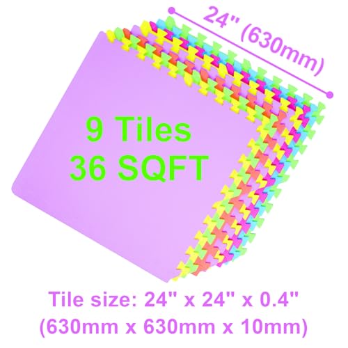 POCO DIVO 36-SQFT Giant Play Mat 9-Tile Excise Mat Easy Setup Solid EVA Foam Mat Multi-Color Interlocking Floor with 18-Border