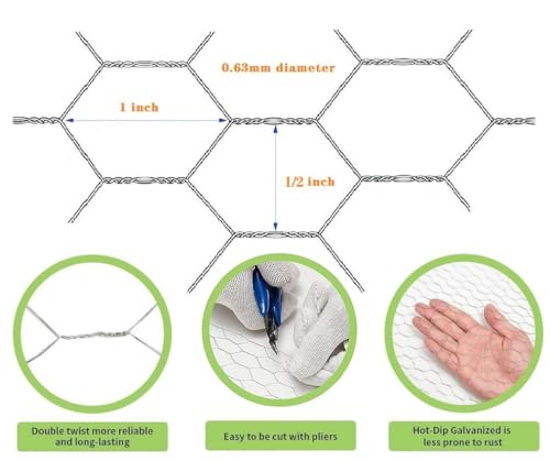 22GA Galvanized 12 in x 50 ft x 1/2 in Mesh Chicken Wire Hexagonal Poultry Netting for DIY Crafting, Pet Cages, Edge Fencing, Lawn Netting - size: 12"x50'-1/2" 22GA