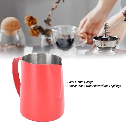 480ML Milk Frothing Pitcher,Steaming Pitcher,Milk Frother Cup,Coffee Frothing Cup 304 Stainless Steel Milk Frother Jug Point Mouth Latte Art Pitcher with Inner Scale(red) - color: Red