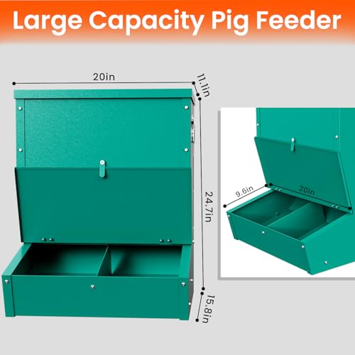 Hog Feeder for Pigs, 2 Door Heavy Duty Pig Feeder with Rainproof Lid, Self Feeder for Outdoor Use on Hog Farm, Homestead, or Pasture - size: 2 Door