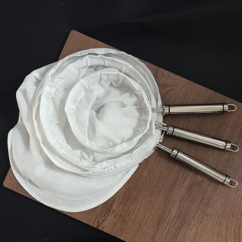 FATCAT Fine Mesh Cheese Cloth, Fine Mesh Strainer Bags, Nut Milk Bag L | Nut Milk Bag with Stainless Steel Handle, Cheesecloth for Straining, Turkey, Cooking, Cheese, NutMilk, Juices, S - color: Handle*1+Strainer Bag*3, size: L