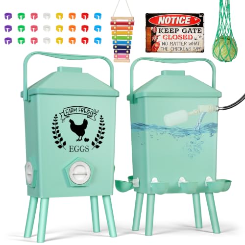 Tgeyd 4.2-Gallon Gravity Chicken Feeder & Waterer Set – No-Waste Poultry Feeder with Automatic Water Dispenser, Rainproof Lid, Raised Stand Legs & Anti-Roost Cone