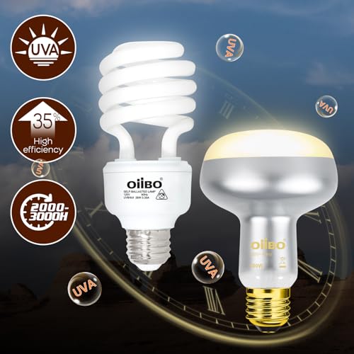 Desert UVB & Heat Dual Dome Lighting Kit, Dual Reptile Lamp Fixture with Intense Basking Spot Light UVA Daylight Reptile Heat Lamp & 26W Energy Saving UVA 10.0 UVB Bulb Spiral Compact Bulb - style: DRL01ST4