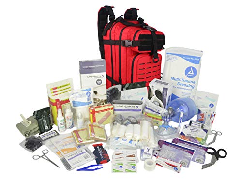 Lightning X Stocked EMS/EMT Trauma & Bleeding First Aid Responder Medical Backpack + Kit (Red) - color: Red