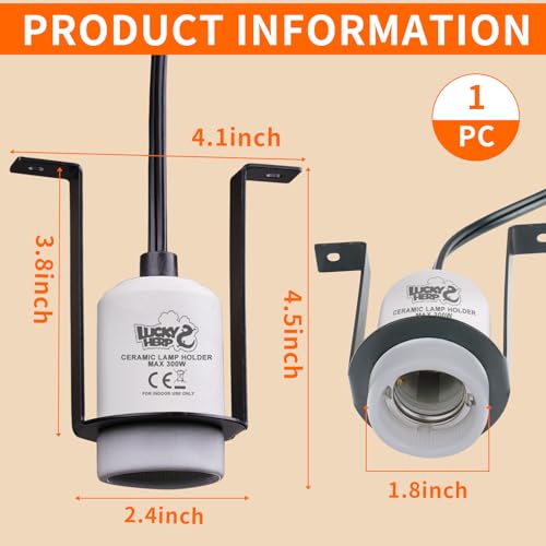 LUCKY HERP Reptile Ceramic Heat Lamp Holder, 1 Pack 300W Pet Heater Bracket (no Bulb Included), Heat Lamp Holder for Amphibians Terrariums Lizards Tortoise - style: 1 Pack