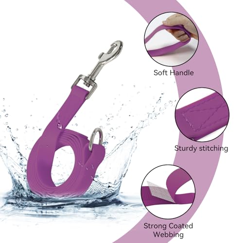Waterproof Dog Leash, 5/6 FT Durable Odor-Proof Dog Leashes with Strong Metal Hooks Fits Small Medium or Large Dogs (Purple, 6FT - 1 inch Width) - color: Purple, size: 6FT - 1 inch Width
