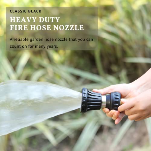 HOSUN Fire Hose Nozzle for Garden Hose, Heavy Duty Fireman Style Garden Hose Nozzles, Leak Proof & Adjustable Water Nozzle High Pressure, Best for Watering Plant & Lawn, Washing Car & Pet (Black) - color: Black