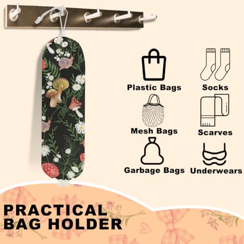 Vibrant Mushroom Plastic Bag Holder for Kitchen Essentials Storage | Snail Floral Grocery Bag Holder for Plastic Bags, Washable Shopping Bags Storage Dispenser Mushroom Gifts for Women - color: Mushroom