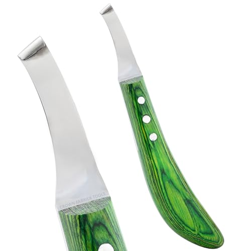 – Super Sharp Hoof Knife | Stainless Steel Blade with Wooden Handle | Professional Farrier Hoof Trimming Tool for Horses & Equine Hoof Care (Green Right-Hand)