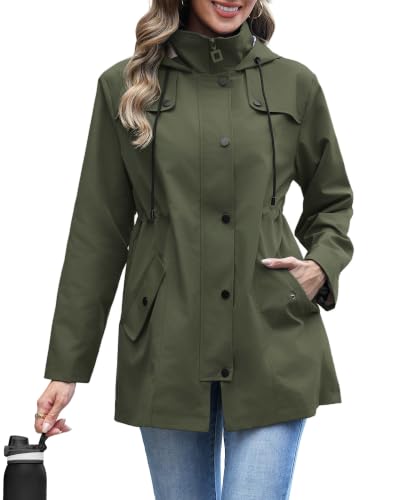 RUMIA Raincoat Women Waterproof Long Hooded Trench Coats Lined Windbreaker Jackets for Women 2026 S-2XL - color: Armygreen, size: Large