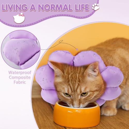 ANWA Waterproof Cat Cone Collar Soft, Cat Donut Collar After Surgery | Wavy Edges for Longer Protection, Waterproof Fabric, Adjustable Drawsting, Purple, Medium - color: Purple, size: Medium