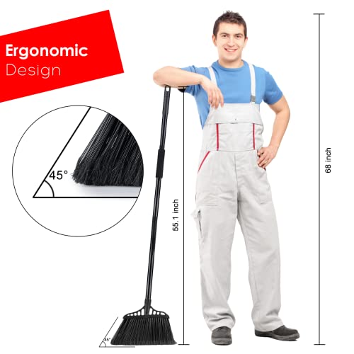 3-Pack Heavy Duty Broom, Commercial Broom with 55" Long Handle Outdoor Indoor, Industrial Brooms for Sweeping Garage Concrete Courtyard Patio Home Kitchen Office - All Black - color: Total Black