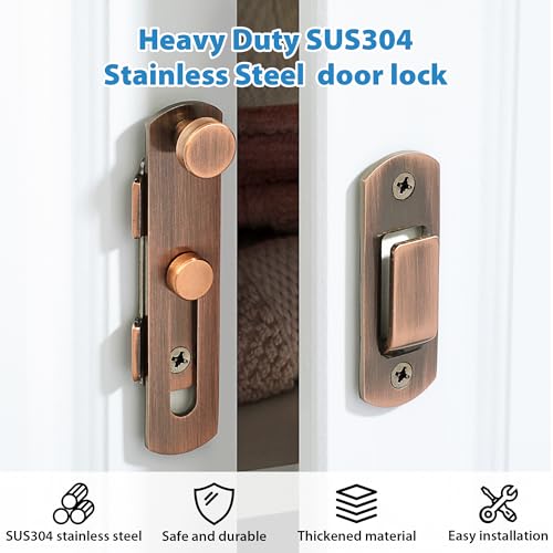 Alise 4 Inch Red Bronze SUS304 Stainless Steel Gate Latches for Barn Door | Heavy Duty Gate Hardware ,Security Flip Latch,Anti-theft Latch,Safety Door Lock for Barn Wood Fence Sliding French Doors - color: Red Bronze, size: 4 Inch