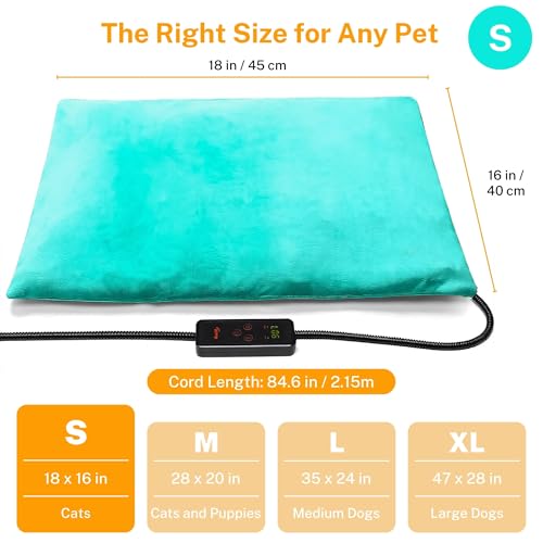 Toozey Pet Heating Pad, 6 Adjustable Temperature Dog Cat Heating Pad with Timer, Waterproof Heated Cat Bed with Chew Resistant Cord, Indoor Electric Pet Heated Mat 18x16in - color: Green, size: 18.0"L x 16.0"W x 0.6"Th