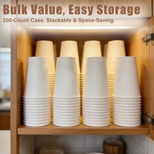 Zcaukya White Paper Cups, 16 oz, 200 Pack | Leak Resistant, Disposable Hot & Cold Drink Cups, PE Lining, Thickened Strong