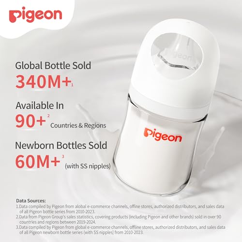 Pigeon Glass Baby Bottles Wide Neck, 5.4 Oz, Pack of 2 | Borosilicate Glass, Anti-Colic Bottle, Natural Feel, Safe Feeding, Easy to Clean, Includes 2pcs SS Nipples (0M+) - color: 5.4 Ounce, 2 Packs