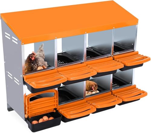Chicken Nesting Box, 8 Hole 2 Layer Hen Nest Boxes, Roll-Away Egg Collection System with Ventilation Holes，Rustproof Plastic Tray & Keyhole Mounting, Chicken Laying Box - color: Orange, size: 8 holes
