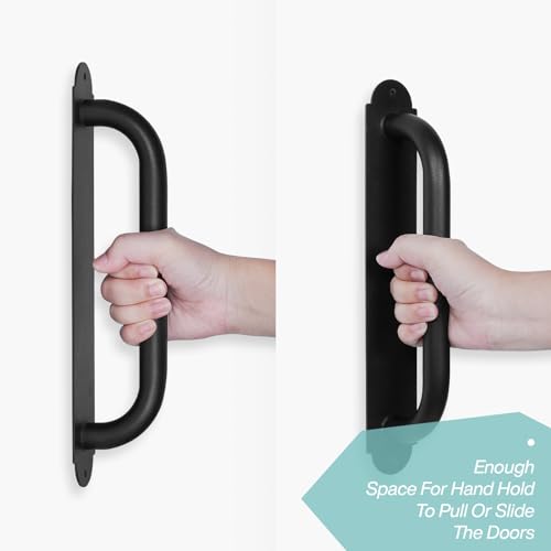 12'' Black Heavy Duty Metal Gate Handles 2 Pack, Outdoor Power Coated Modern Door Pull Hanlde for Fence Garden Patio Barn Door, Interior Closet Cabinets Door Pulls - size: 12 Inch