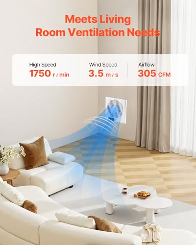 VEVOR Room to Room Fan, Two-Way Airflow Through-the-Wall Fan 8" with Remote, Temperature Control, 305 CFM 10-Speed Ventilation Quiet Vent for Bathroom, Laundry Room and Indoor - size: Dia. 8 inch, 305 CFM