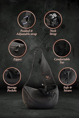 Noah & Paw Dog Sling Carrier for Small Dogs 3-10lb, Dog Sling for Small Dogs and Cats, Dog Carrier with Adjustable Padded Strap, Vegan Denim Lined with Fur, 3X Safety Features, Machine Washable - color: Black, size: 15.0"L x 6.0"W x 5.5"H
