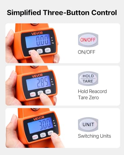 VEVOR Digital Crane Scale, 660 lbs/300 kg, Industrial Heavy Duty Hanging Scale with Cast Aluminum Case & LCD Screen, Handheld Mini Crane with Hooks for Farm, Hunting, Fishing, Outdoor, Garage (Orange) - style: 660 lbs/300 kg