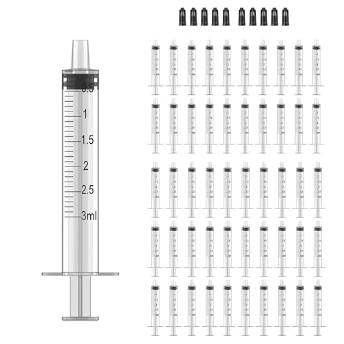 50 Pack 3ml Syringe for Liquid Without Needle,Syringe with Cap,Individually Wrapped,Measurement for Scientific Labs,Measuring Liquids,Pet Feeding,Oil or Glue Applicator (A 50 Pack 3ml) Straight Mouth - size: A 50 Pack 3ml