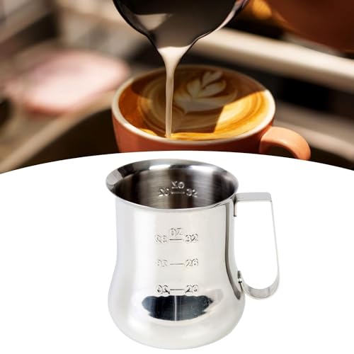 TrueCraftware- 40 oz Milk Frothing Pitcher Stainless Steel with Measuring Scale- Frother Cup Steaming Espresso Milk Pitcher Coffee Bar Cappuccino Barista Tools Milk Jug Steamer - size: 40 Ounces